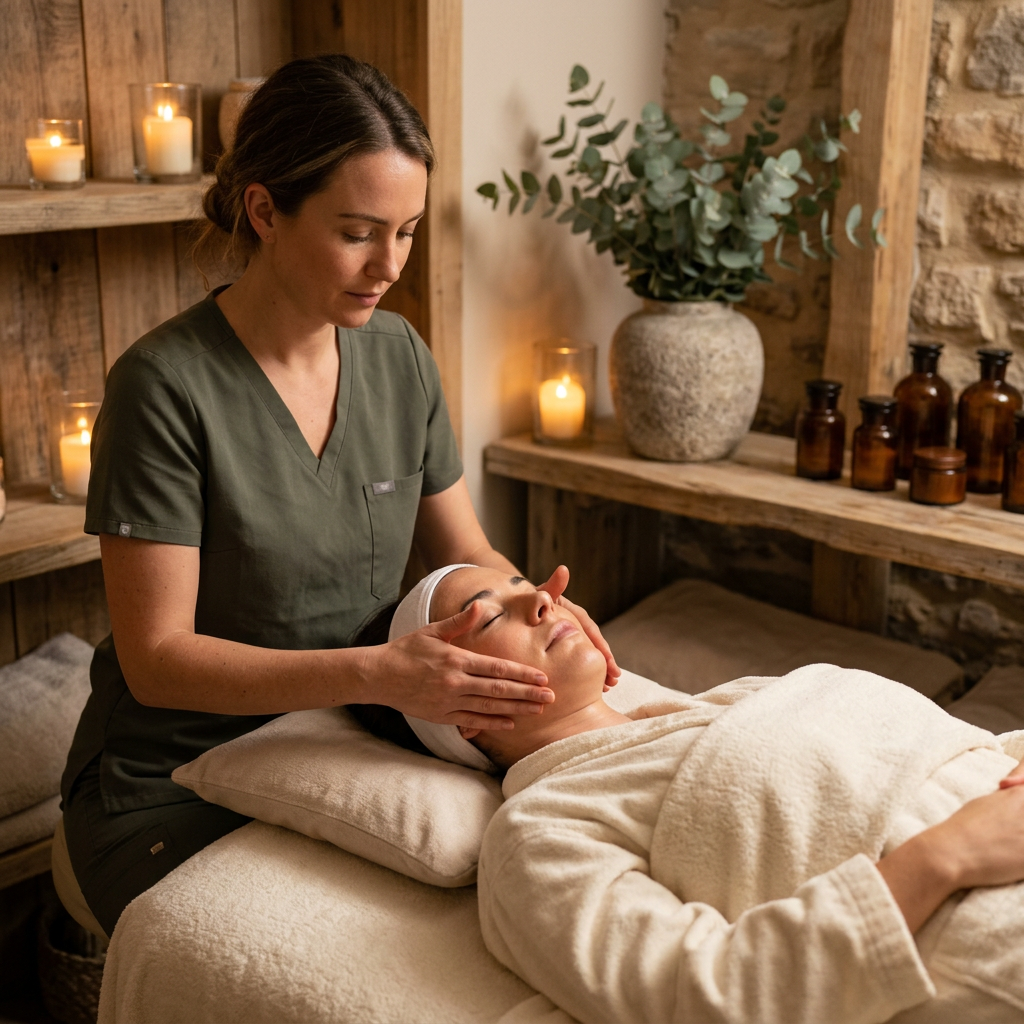 Woman enjoying a gentle rejuvenating facial treatment