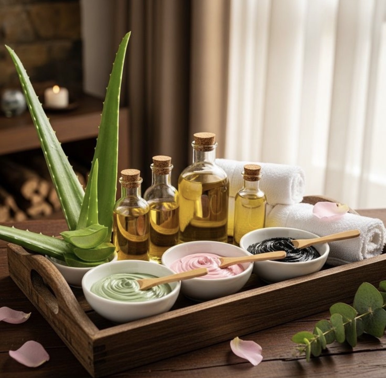 Spa ambiance with candles and flowers